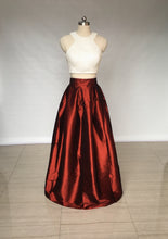 Load image into Gallery viewer, Two Piece Ivory Top Burgundy Skirt Long Prom Dress with Pockets