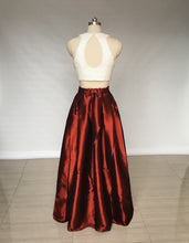 Load image into Gallery viewer, Two Piece Ivory Top Burgundy Skirt Long Prom Dress with Pockets