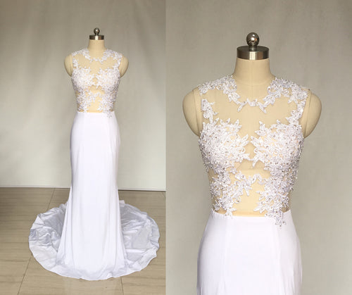 Mermaid Ivory Lace Spandex Long Prom Dress