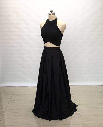 Two Piece Black Spandex Taffeta Long Prom Dress