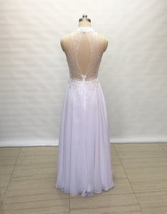 illusion Sweetheart White Chiffon Long Prom Dress