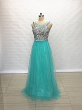 Load image into Gallery viewer, Lace Up Back Mint Tulle Long Prom Dress