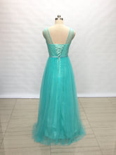 Load image into Gallery viewer, Lace Up Back Mint Tulle Long Prom Dress