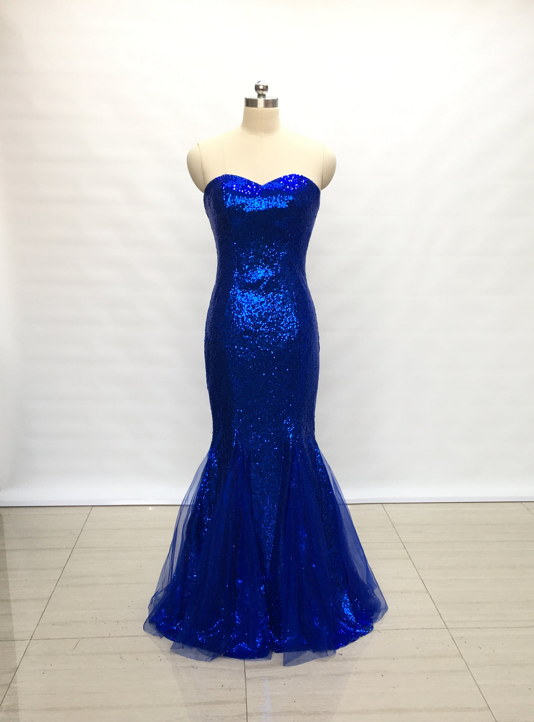 Mermaid Sweetheart Royal Blue Sequin Tulle Long Prom Dress