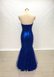 Mermaid Sweetheart Royal Blue Sequin Tulle Long Prom Dress