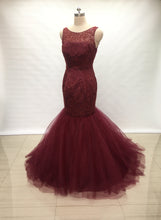 Load image into Gallery viewer, Mermaid Burgundy Tulle Long Prom Dress