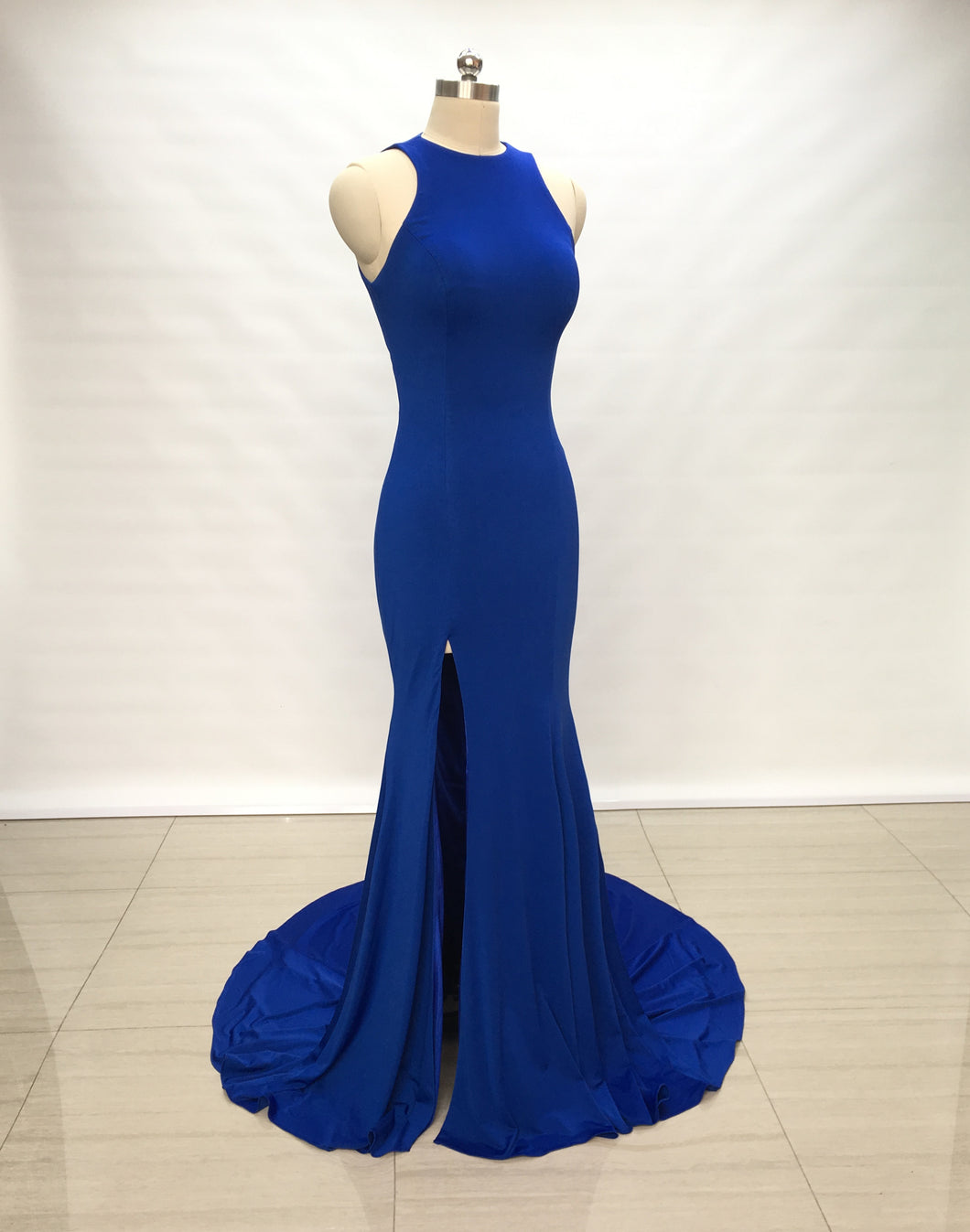 Mermaid Royal Blue Spandex Long Prom Dress with Slit