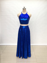 Load image into Gallery viewer, Two Piece Royal Blue Sequin Long Prom Dress