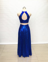 Load image into Gallery viewer, Two Piece Royal Blue Sequin Long Prom Dress