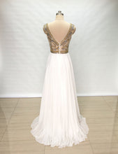 Load image into Gallery viewer, Cap Sleeves Ivory Chiffon Long Prom Dress Sheer