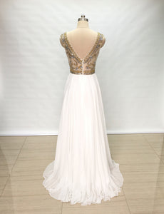 Cap Sleeves Ivory Chiffon Long Prom Dress Sheer