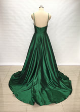 Load image into Gallery viewer, Spaghetti Straps Emerald Green Taffeta Long Prom Dress