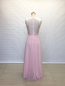 Sheer Ivory Lace Blush Pink Chiffon Long Prom Dress