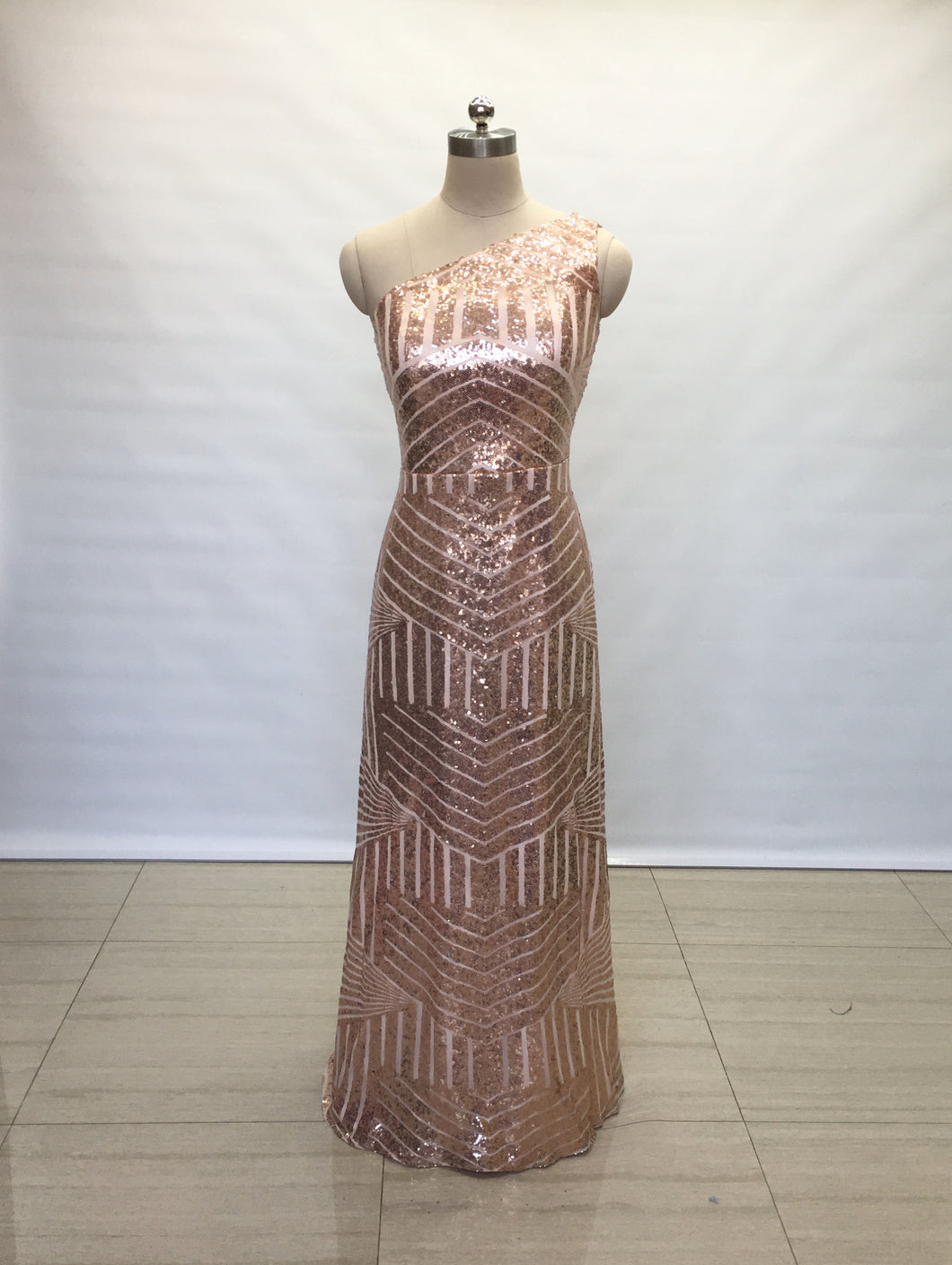 Sheath One-shoulder Rose Gold Pattern Sequin Long Prom Dress