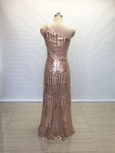 Load image into Gallery viewer, Sheath One-shoulder Rose Gold Pattern Sequin Long Prom Dress