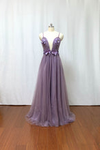 Load image into Gallery viewer, Spaghetti Straps Dusty Purple Tulle Long Prom Dress