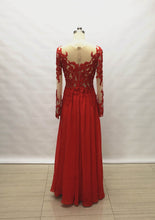 Load image into Gallery viewer, Red Chiffon Long Prom Dress with Long Sleeves