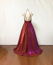 Load image into Gallery viewer, Spaghetti Straps Burgundy Glitter Long Prom Dress Ball Gown