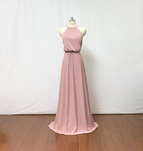 Dusty Rose Spandex Long Prom Dress