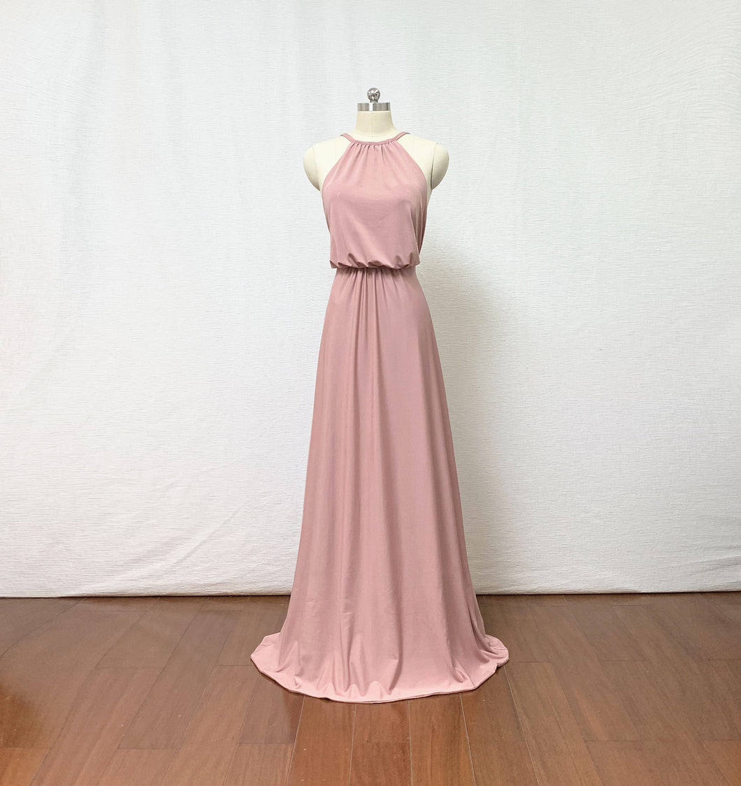 Dusty Rose Spandex Long Prom Dress