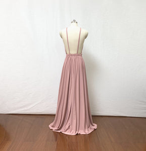 Dusty Rose Spandex Long Prom Dress