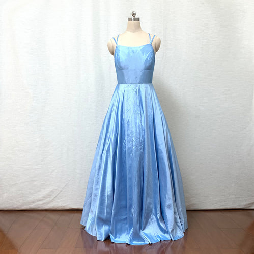 Spaghetti Straps Light Sky Blue Taffeta Long Prom Dress with Pockets