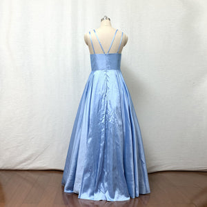 Spaghetti Straps Light Sky Blue Taffeta Long Prom Dress with Pockets