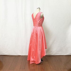 V-neck Watermelon Taffeta High Low Prom Dress