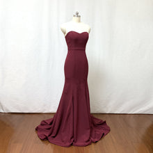 Load image into Gallery viewer, Mermaid Sweetheart Burgundy Stretch Satin Long Prom Dress