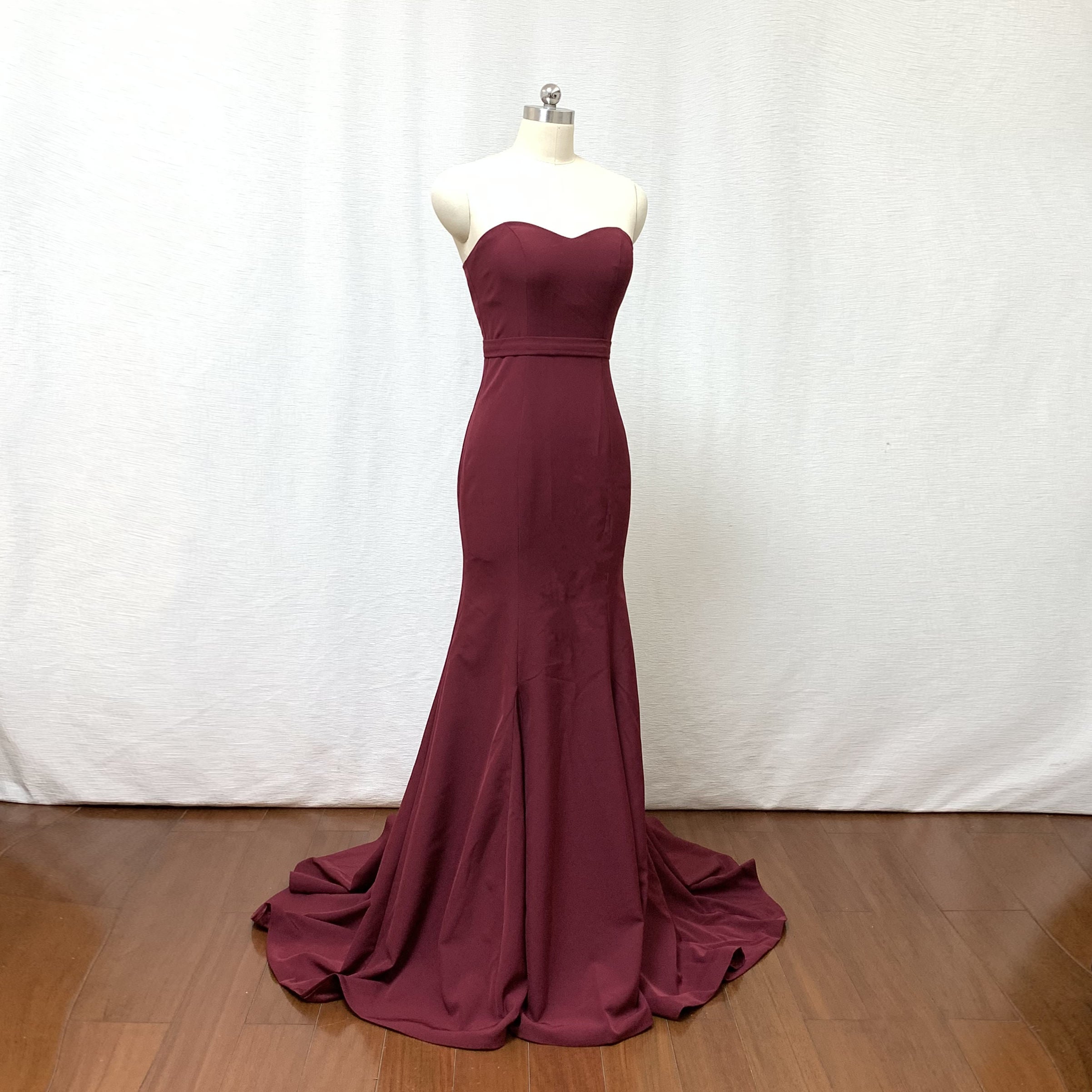 maroon mermaid wedding dress Mermaid Sweetheart Burgundy Stretch Satin Long Prom Dress – DressCulture