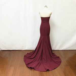 Mermaid Sweetheart Burgundy Stretch Satin Long Prom Dress