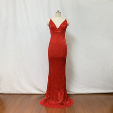 Load image into Gallery viewer, Sequin Prom Dress Mermaid Red Maxi Dress