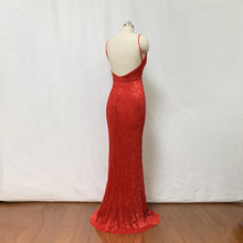 Load image into Gallery viewer, Sequin Prom Dress Mermaid Red Maxi Dress