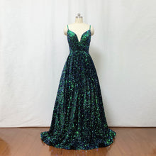 Load image into Gallery viewer, Sequin Prom Dress Ball Gown Forest Green Long Evening Dress