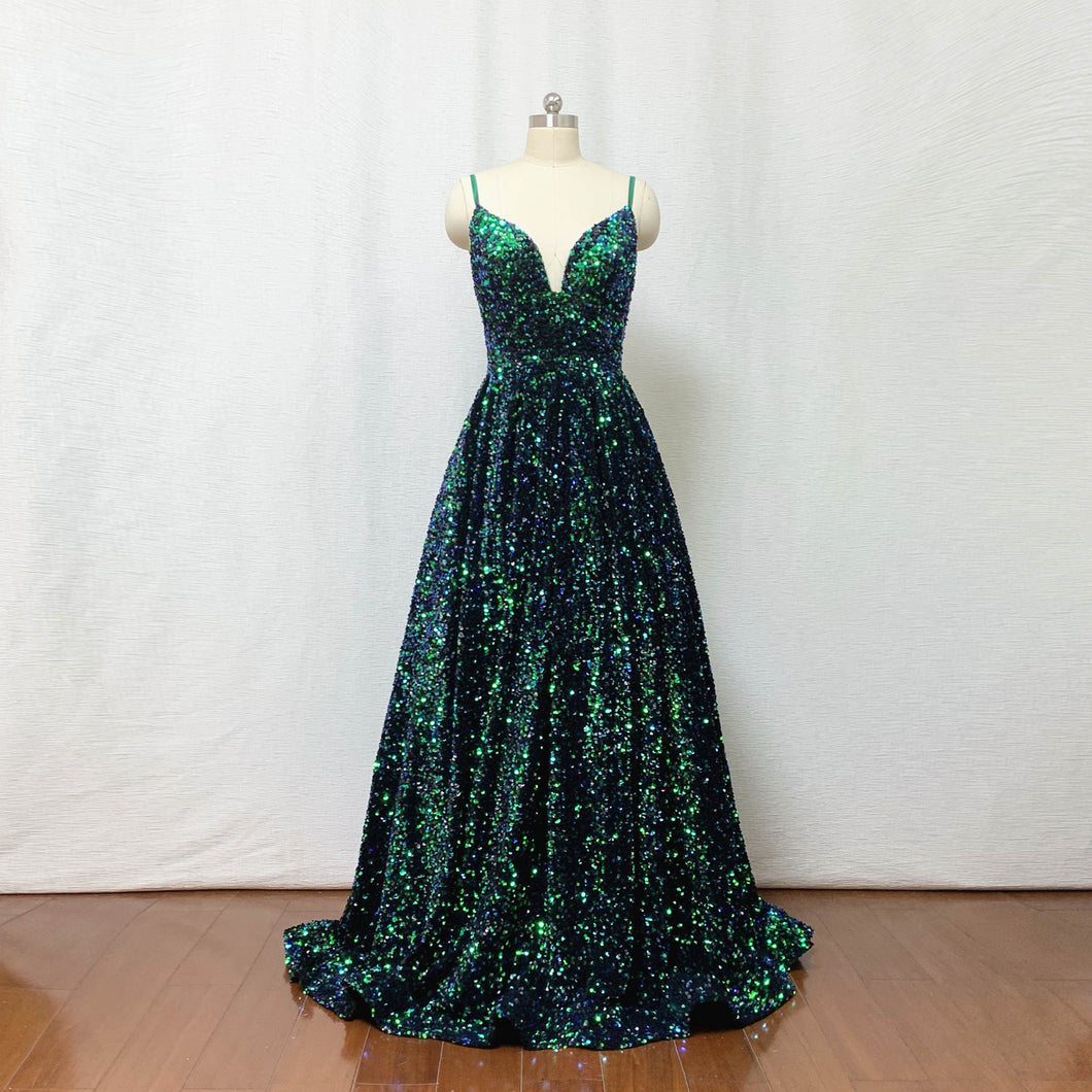 Sequin Prom Dress Ball Gown Forest Green Long Evening Dress