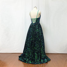 Load image into Gallery viewer, Sequin Prom Dress Ball Gown Forest Green Long Evening Dress