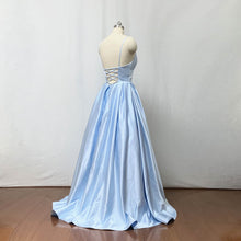 Load image into Gallery viewer, Blue Satin Prom Dress Ball Gown Long Evening Dress