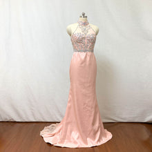 Load image into Gallery viewer, Beaded Prom Dress Mermaid Pearl Pink Satin Long Evening Dress