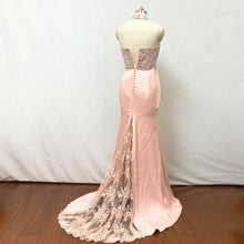 Load image into Gallery viewer, Beaded Prom Dress Mermaid Pearl Pink Satin Long Evening Dress