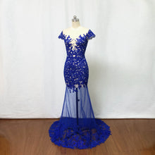 Load image into Gallery viewer, Sexy Prom Dress Mermaid Royal Blue Lace Applique Long Evening Dress