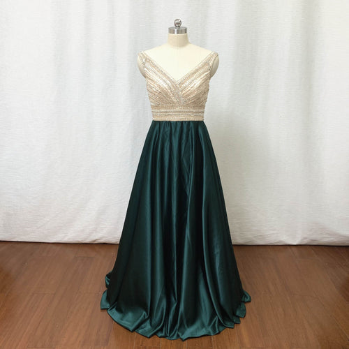 Satin Prom Dress Dark Green Long Evening Dress