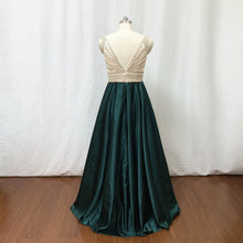 Load image into Gallery viewer, Satin Prom Dress Dark Green Long Evening Dress