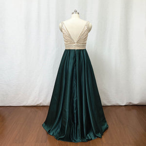 Satin Prom Dress Dark Green Long Evening Dress