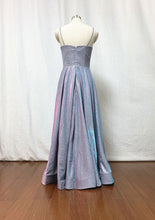 Load image into Gallery viewer, Silver Iridescent Glitter Prom Dress Horsehair Hem Spaghetti Straps with Pockets &amp; Slit