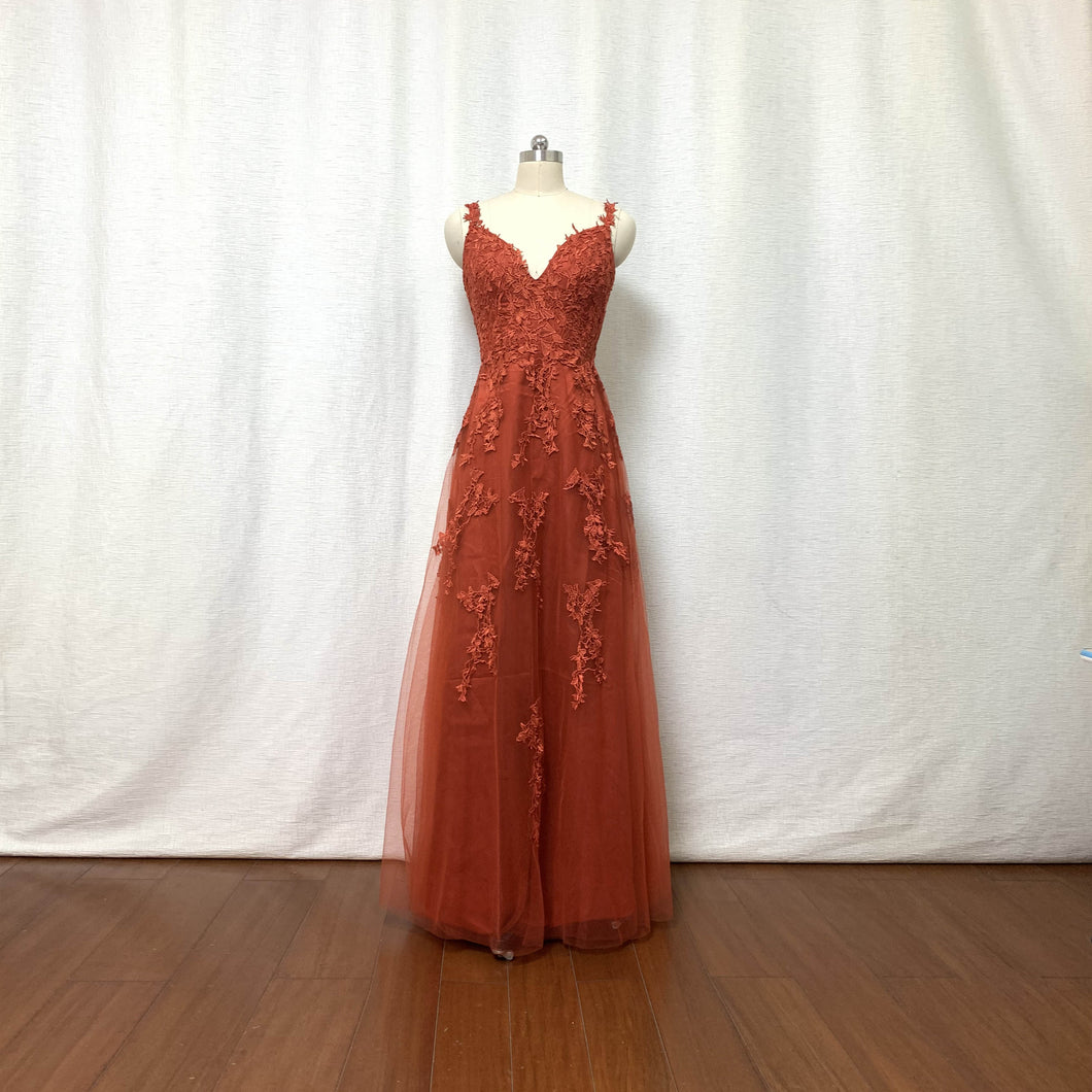 Burnt Orange Lace Tulle Prom Dress Fairy