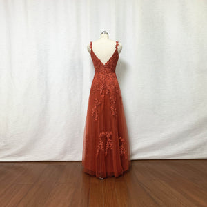 Burnt Orange Lace Tulle Prom Dress Fairy