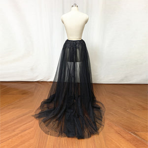 Black Lace Tulle Prom Dress with Long Sleeves Overskirt