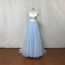 Load image into Gallery viewer, White Satin Blue Tulle Prom Dress Long Fairy