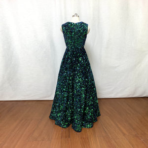 Green Big Sequin Prom Dress Modest