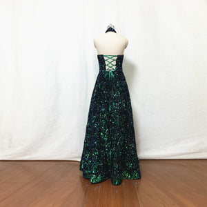 Green Big Sequin Prom Dress with Corset